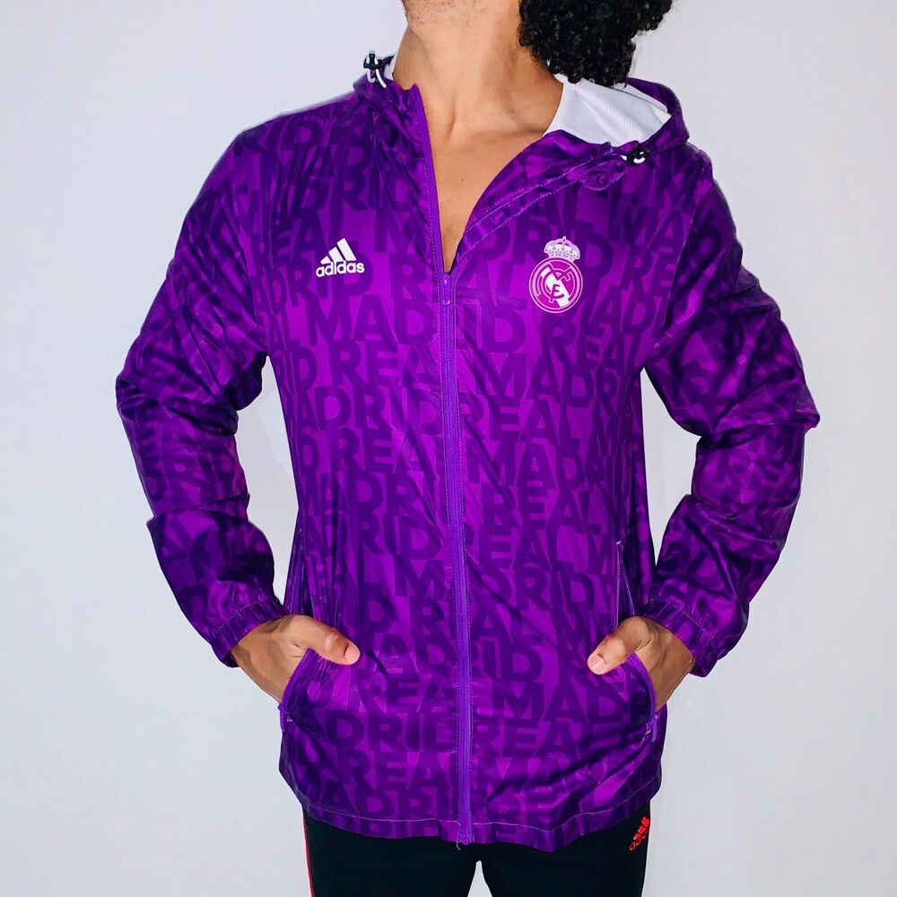 Adidas Vintage Rare Real Madrid Nylon Glanz Anthem Jacket Purple Small